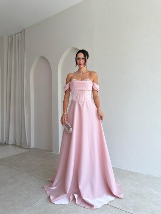 BRİENA Maxi Elbise 8515 - Pudra 