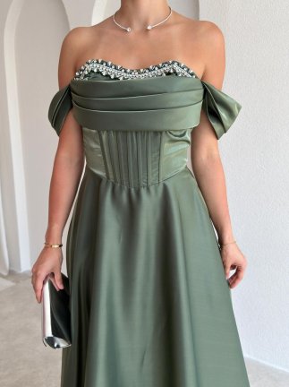 BRİENA Maxi Elbise 8515 - Haki - 3