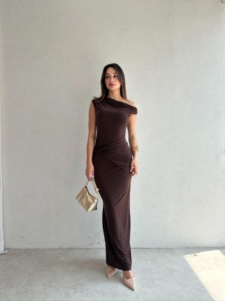 BRİTNEY Maxi Elbise 7218 - Acı Kahve - 2