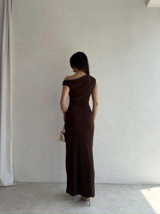 BRİTNEY Maxi Elbise 7218 - Acı Kahve - 3