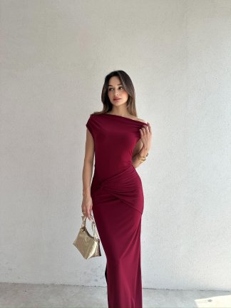 BRİTNEY Maxi Elbise 7218 - Bordo 