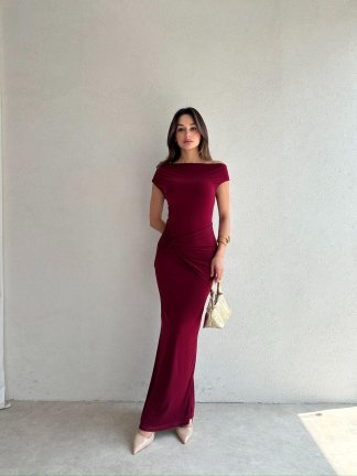 BRİTNEY Maxi Elbise 7218 - Bordo - 2