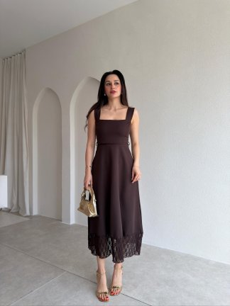 BRİTTA Midi Elbise 9545 - Acı Kahve 