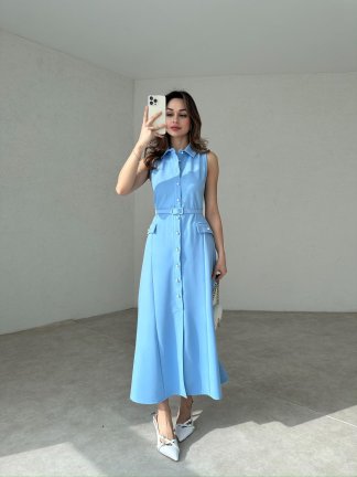 BROSH Midi Elbise 2939 - Mavi - 3