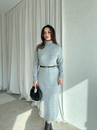 BRÜKSEL Triko Elbise 0385 - Gri - 3