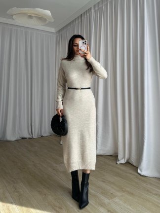 BRÜKSEL Triko Elbise 0385 - Krem 