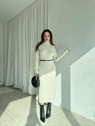 BRÜKSEL Triko Elbise 0385 - Krem - 3