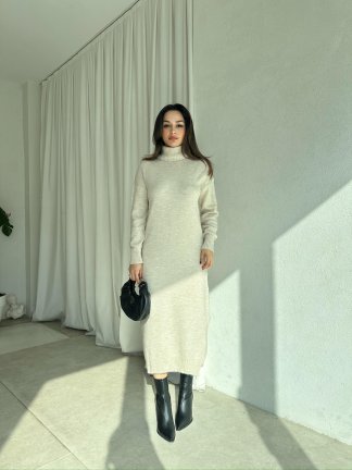 BRÜKSEL Triko Elbise 0385 - Krem - 5