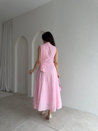 BUENOS Fularlı Midi Elbise 8935 - Pembe - 3