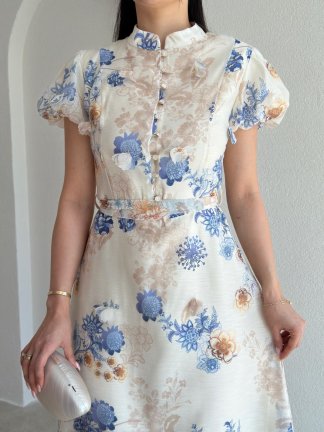 BURGES Midi Elbise 8929 - Krem - 2