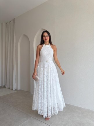 BUTTER Dantelli Midi Elbise 8780 - Beyaz - 1