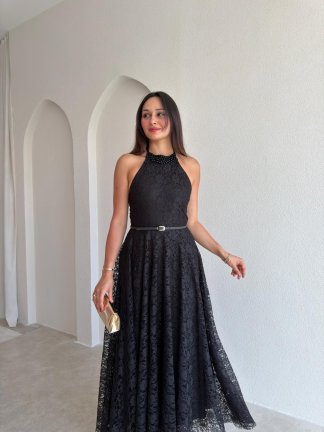 BUTTER Dantelli Midi Elbise 8780 - Siyah - 2