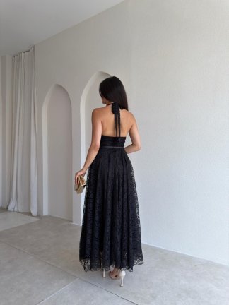 BUTTER Dantelli Midi Elbise 8780 - Siyah - 3