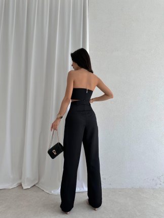 Büzgü Detaylı Crop - Pantolon Saten DREW Takım 1050 - Siyah - 5