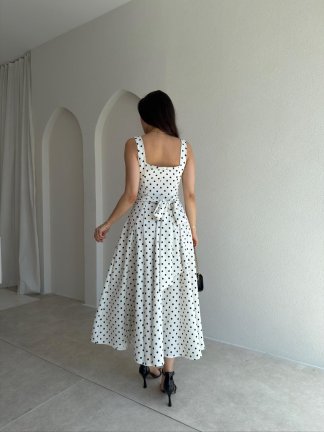 CALDER Puantiyeli Midi Elbise 1108 - Beyaz - 3