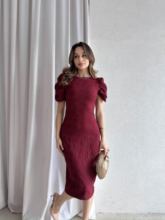 CALLOW Midi Elbise 8832 - Bordo - 1