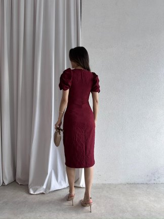 CALLOW Midi Elbise 8832 - Bordo - 3