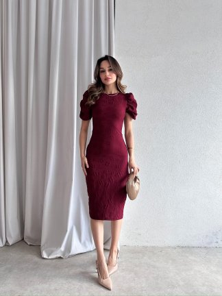 CALLOW Midi Elbise 8832 - Bordo - 2