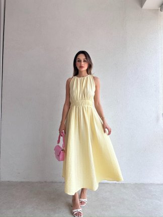 CALLUNA Maxi Elbise 4672 - Sarı - 2
