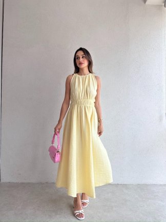 CALLUNA Maxi Elbise 4672 - Sarı - 3