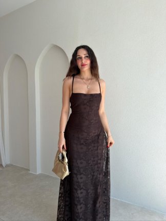 CALVİN Maxi Elbise 3478 - Acı Kahve - 2