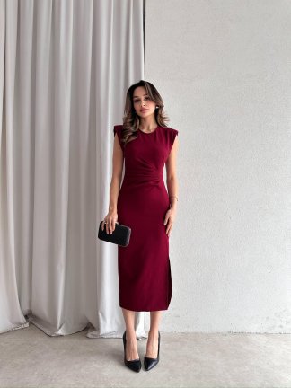 CANDİDA Midi Elbise 4561 - Bordo - 3