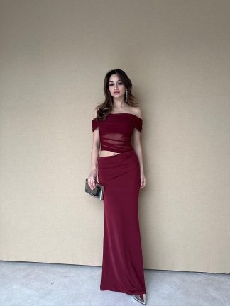 CARABELLA Maxi Elbise 9248 - Bordo - 3