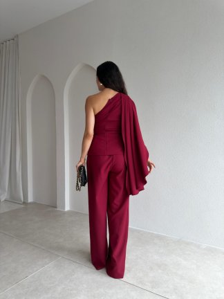 CARİNA Tek Omuz Takım 3689 - Bordo - 2
