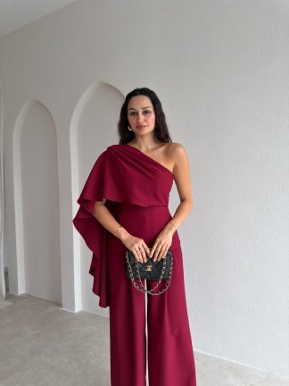 CARİNA Tek Omuz Takım 3689 - Bordo - 3