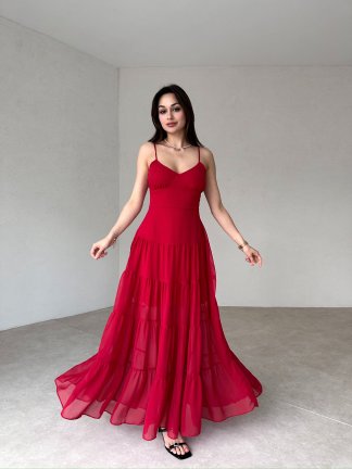 CARLETON Maxi Elbise 2411 - Kırmızı 