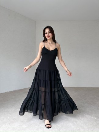 CARLETON Maxi Elbise 2411 - Siyah - 2