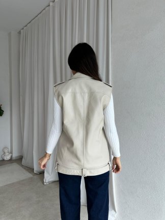 CAROLİNA Deri Yelek 8449 - Krem - 2