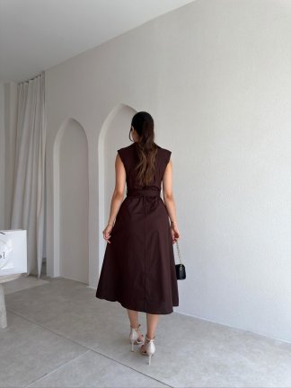 CARPET Düğmeli Midi Elbise 4023 - Acı Kahve - 2