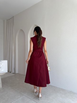 CARPET Düğmeli Midi Elbise 4023 - Bordo - 3