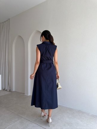 CARPET Düğmeli Midi Elbise 4023 - Lacivert - 4