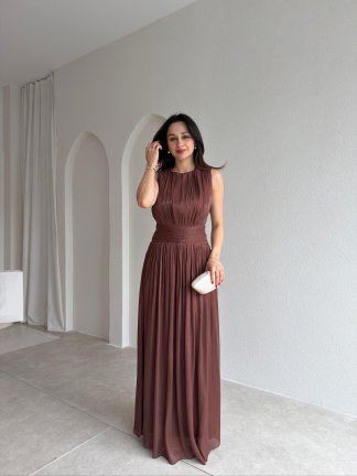  CASANDRA Maxi Elbise 5477 - Acı Kahve 