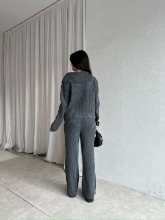 CASPER Fermuar Yaka Triko Takım 8685 - Gri - 4