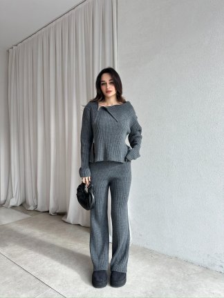 CASPER Fermuar Yaka Triko Takım 8685 - Gri - 2