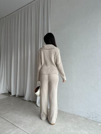 CASPER Fermuar Yaka Triko Takım 8685 - Krem - 4