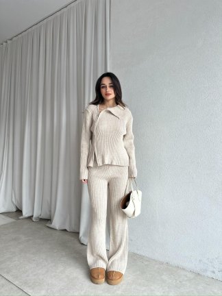 CASPER Fermuar Yaka Triko Takım 8685 - Krem - 2