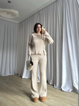 CASPER Fermuar Yaka Triko Takım 8685 - Krem - 3