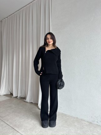 CASPER Fermuar Yaka Triko Takım 8685 - Siyah - 2