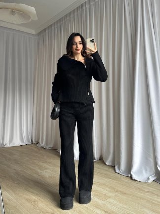 CASPER Fermuar Yaka Triko Takım 8685 - Siyah - 3