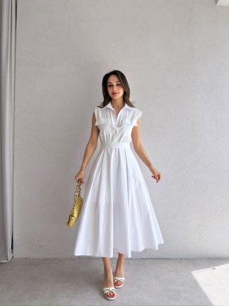 CASTEL Midi Elbise 8392 - Beyaz - 2