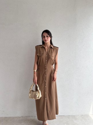 CELEBRİTY Maxi Elbise 8429 - Kahverengi - 1