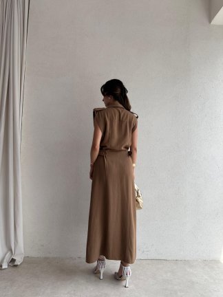 CELEBRİTY Maxi Elbise 8429 - Kahverengi - 3