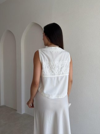 CELENA İşleme Detaylı Yelek 4213 - Beyaz - 4