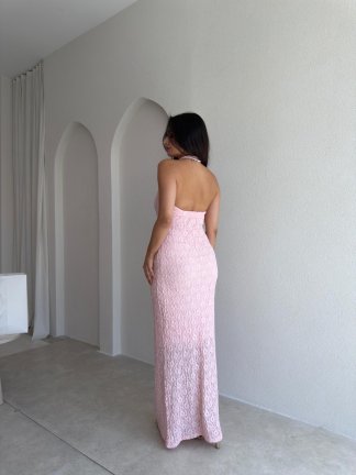 CENTRAL Dokulu Maxi Elbise 7852 - Pembe - 3
