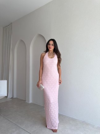 CENTRAL Dokulu Maxi Elbise 7852 - Pembe - 2
