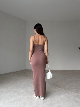 CHAPA Maxi Elbise 9211 - Kahverengi - 3